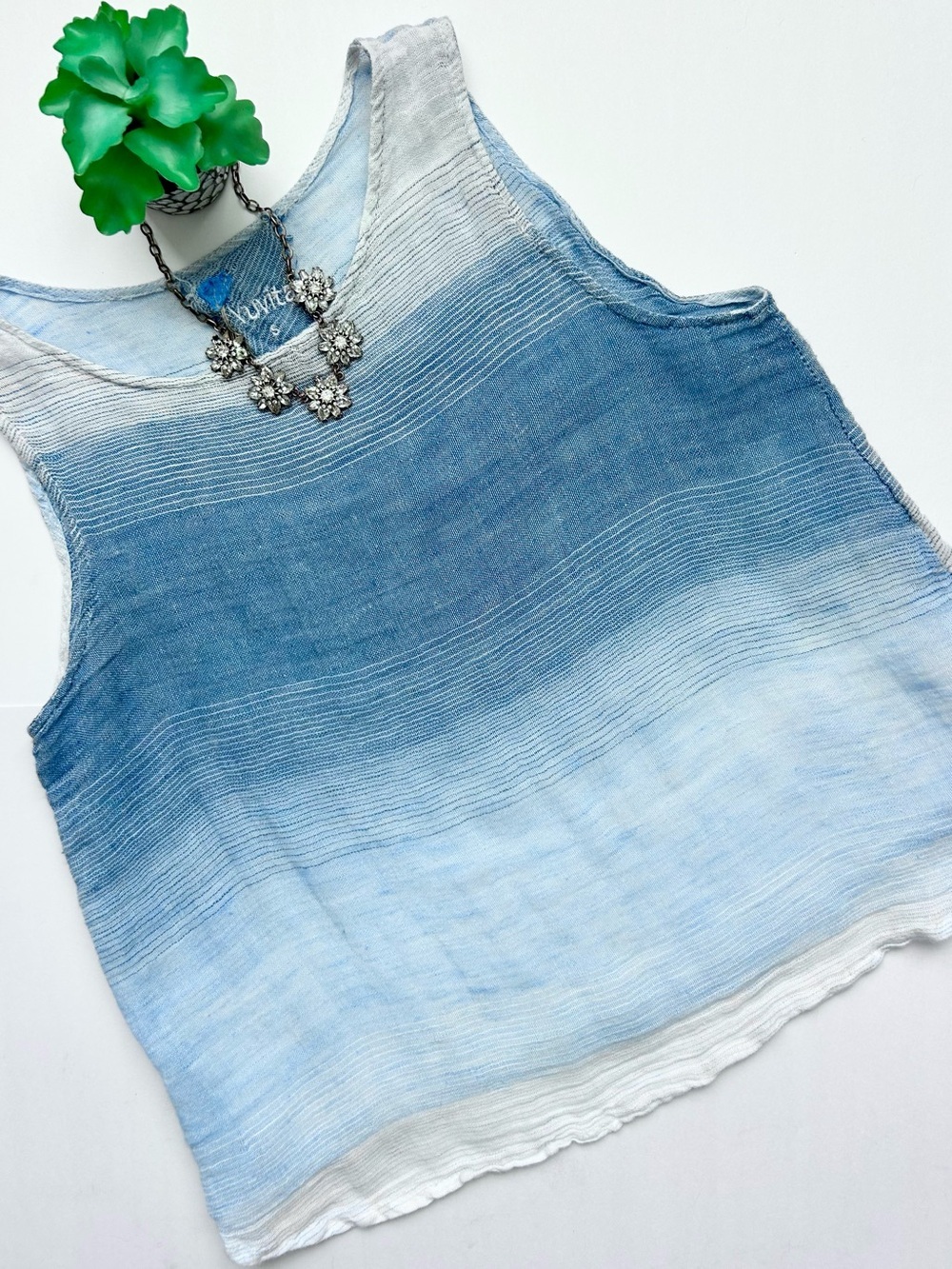 Yuvita Blue White Ombre Linen Breezy Tank Top Size S